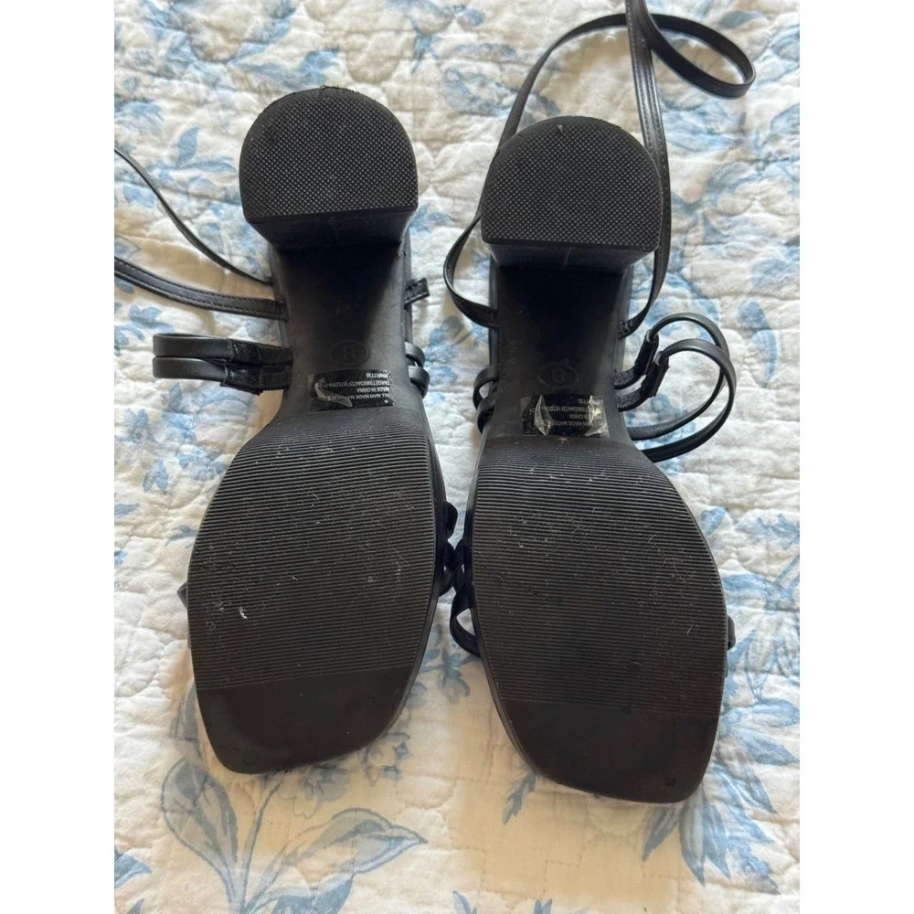 A New Day Black Strappy Lace Up Block Heel Platform Sandals Womens Size 8